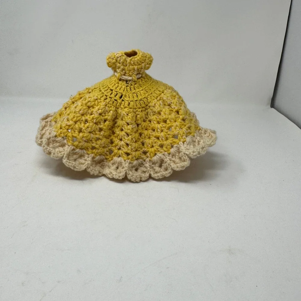 Handmade Crochet Dish Soap Toilet Paper Cover Yellow‎ Scalloped Ruffle Dress